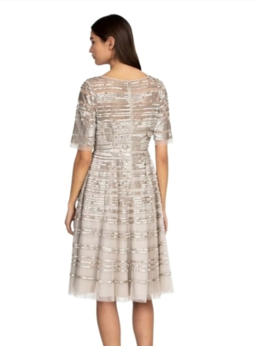 NWT Johnny Was Champagne Beaded Mesh Midi Dress Size 6 - Picture 4 of 4